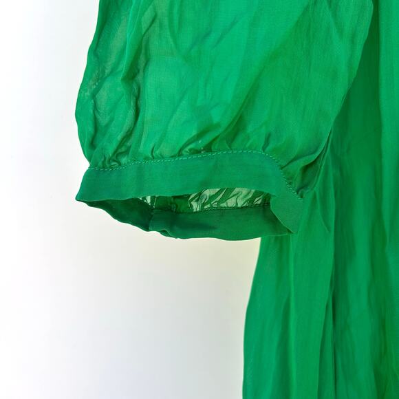 Ali Golden Peasant Dress Kelly Green Sheer Midi XS Sustainable Drop Waist - Picture 7 of 11